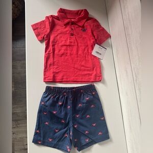 Baby Red  Polo Shirt and Navy Shorts Set